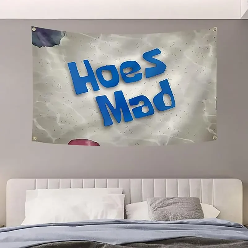 VIKAMA Lustiger „Hoes Mad“ Meme-Wandteppich aus Polyester im Spongebob-Stil, Wandbehang, ästhetische Wohnheimdekoration, Heimdekoration – Detail 1