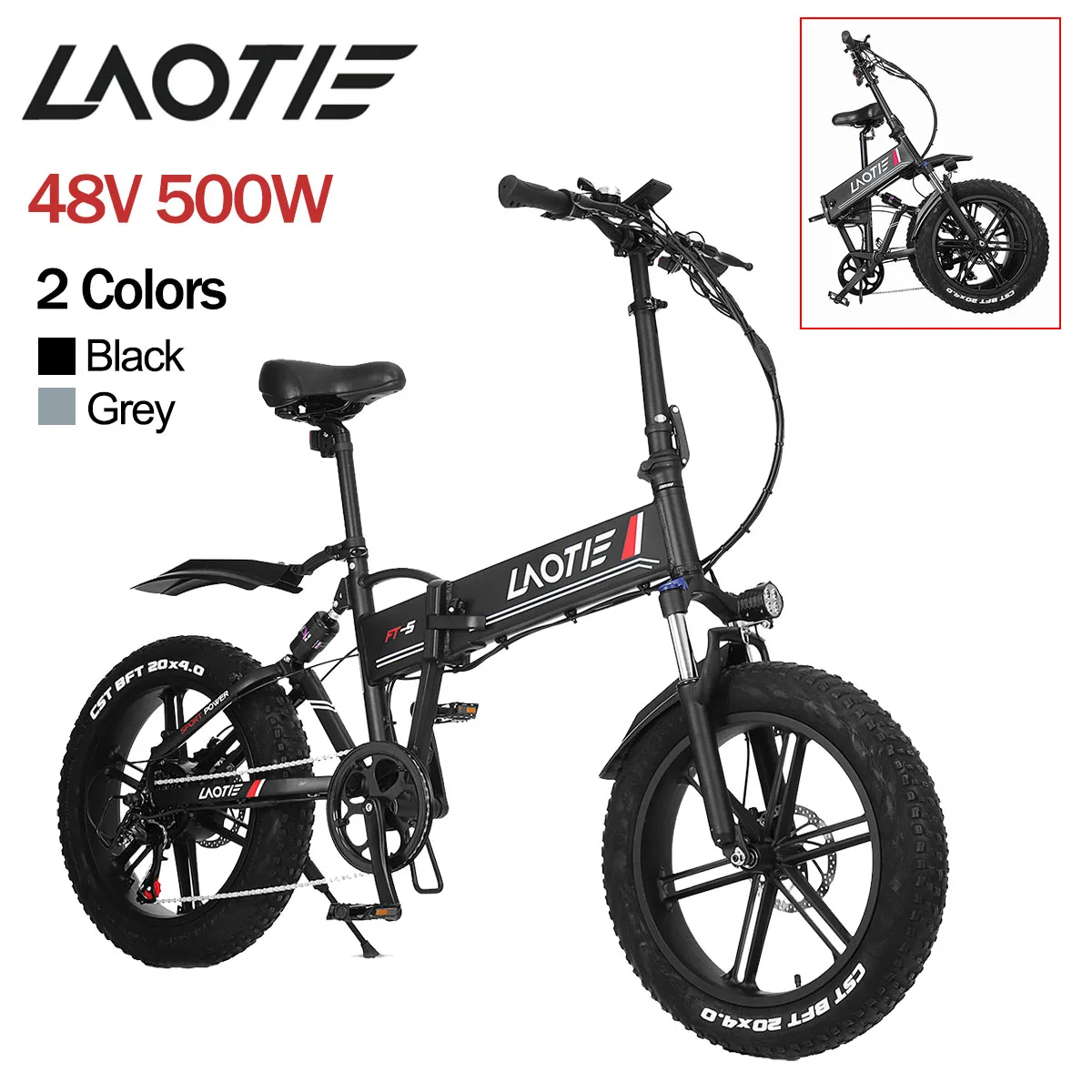 Laotie Ft5 Electric Bike 500w 48v 12.8ah Battery 35km/h Foldable E Bike  7-mountain Bike Electric Bicycle 20in Fat Tire Eu Plug - Electric Bicycle -  AliExpress