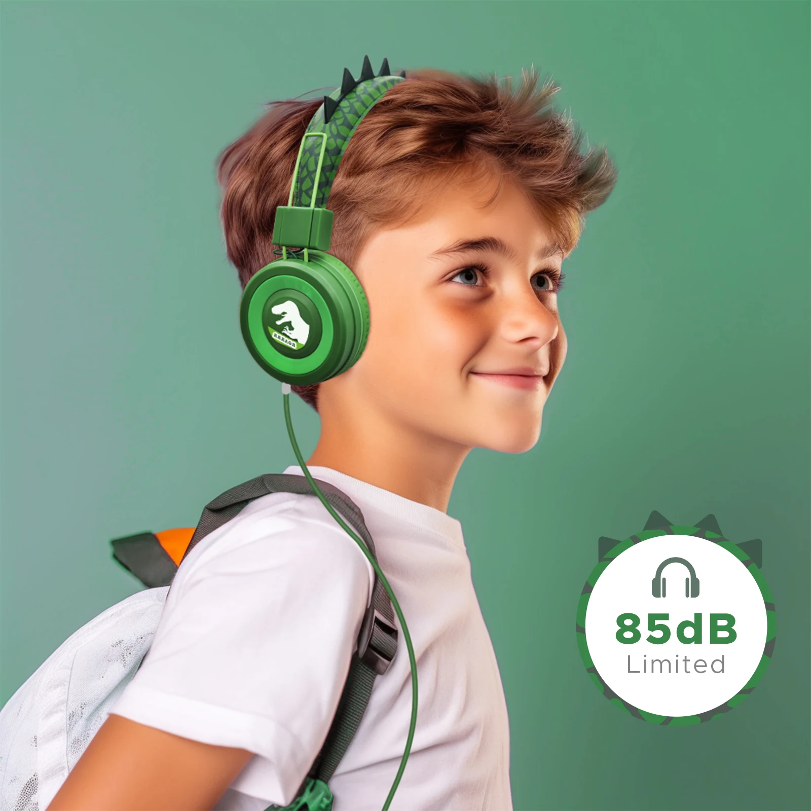 Kids Dinosaur Headphones Childrens Cute Wired for School Boys  with Microphone and 85dB Volume Limit for iPad/Kindle/Fire Tablet