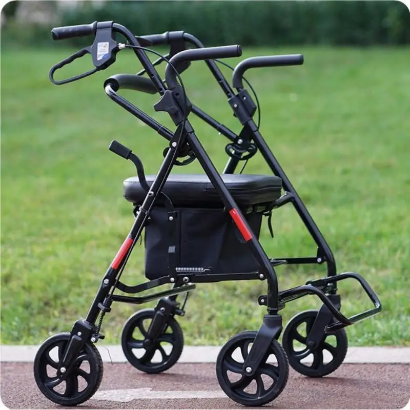 

Foldable Walker For The Elderly Portable Walking Stick with Four Wheels Shopping Cart Trolley Rehabilitation Mobility Aids