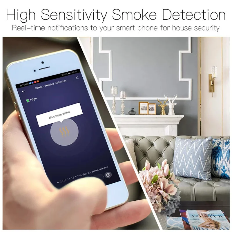 HIMOJO Tuya Smoke Sensor WiFi 3V Battery Household Fire Detector with Smoke Alarm Sensor for Home Security 4