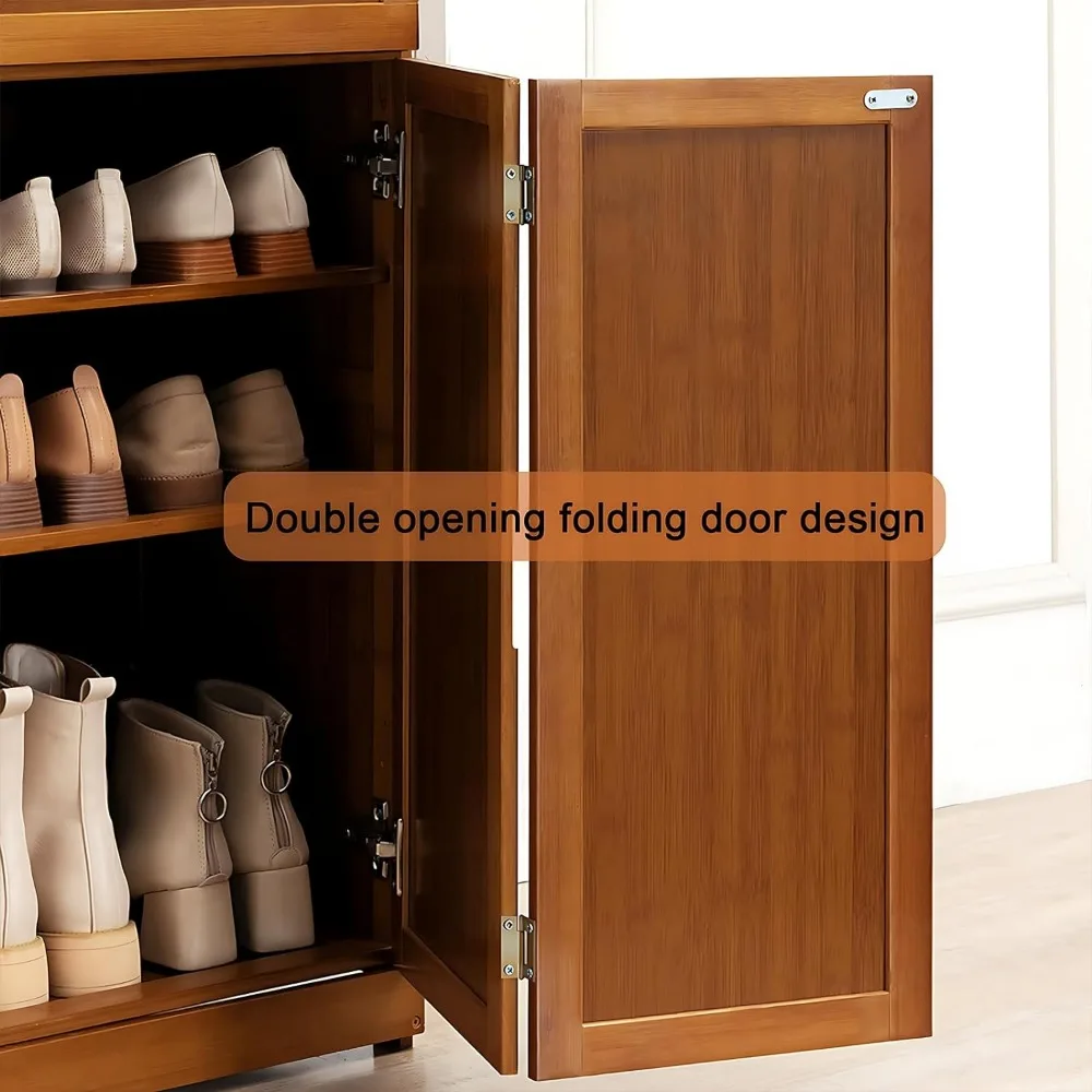 Description Picture 6 of itemBamboo shoe cabinet with 2 doors, 7 tiers shoe storage cabinet, freestanding shoe rack for corridor living room, bamboo, brown