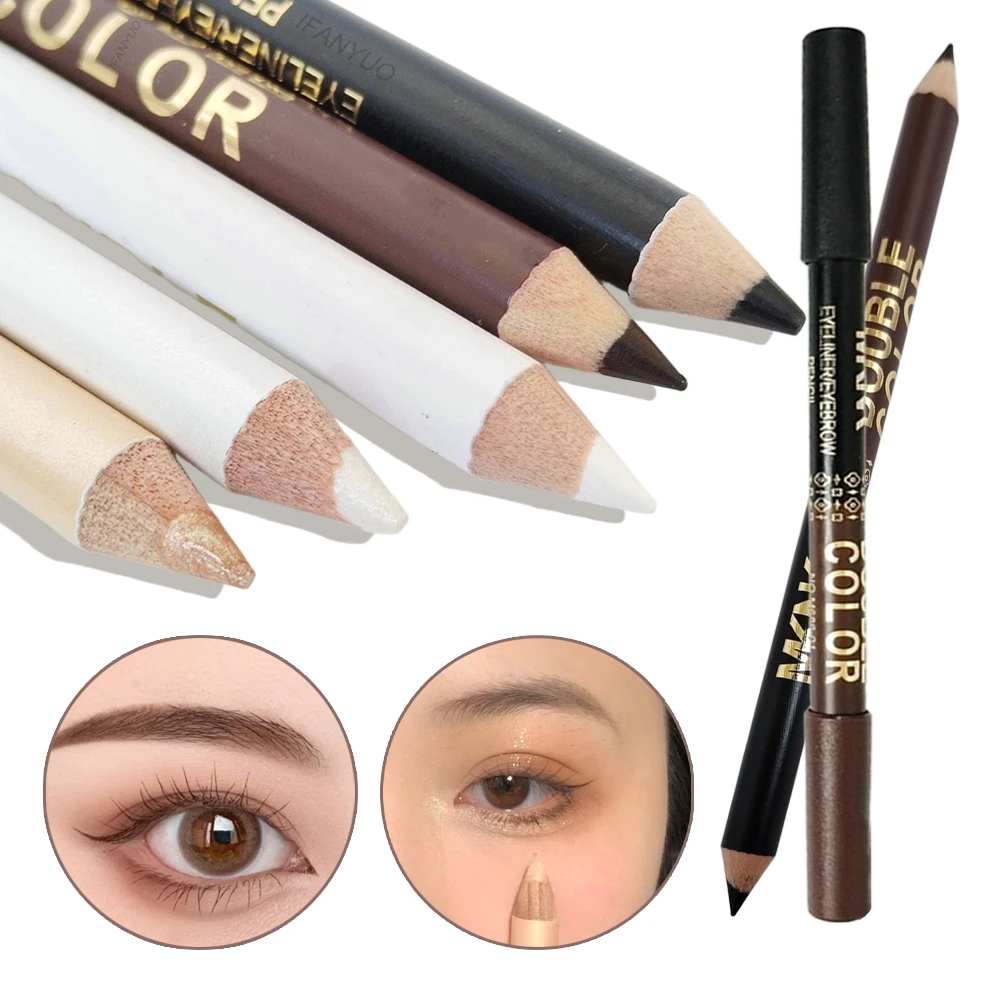 Double Headed Smooth Black Brown Eyeliner Eyebrow Pencil Lasting Waterproof Pearlescent Lying Silkworm Eyeshadow Stick Makeup_voghion.com