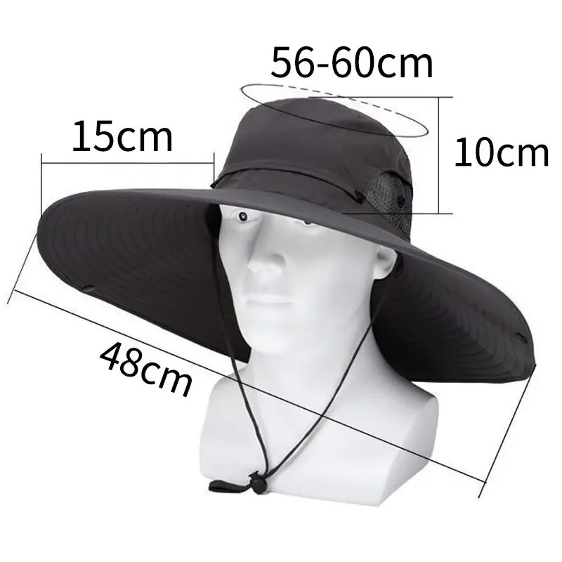 Sun Hats 15cm Large Brim Polyester UV Protection Breathable Mesh Foldable for Men and Women Outdoor