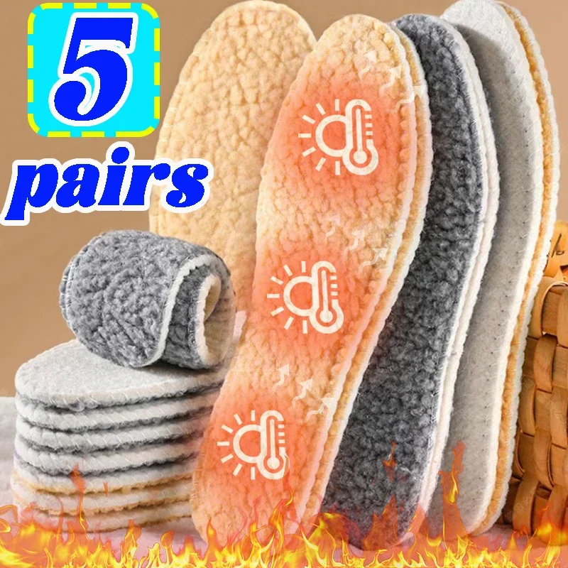 1-5Pairs Self Heated Thermal Insoles for Feet Winter Warm Wool Thermal Memory Foam for Men Women Sports Self-heating Shoe Pads
