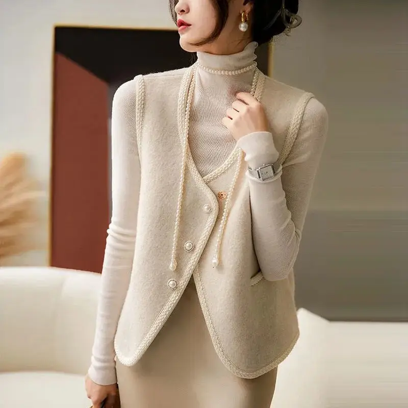 2024 New Sleeveless Women's Clothing Solid Color Cardigan Casual V-neck Tops Ladies Autumn Winter Thin Buttons Temperament Vests 2023 women‘s blazer vest fashion v neck single breasted two buttons sleeveless slim fit jacket formal vest ladies business tops