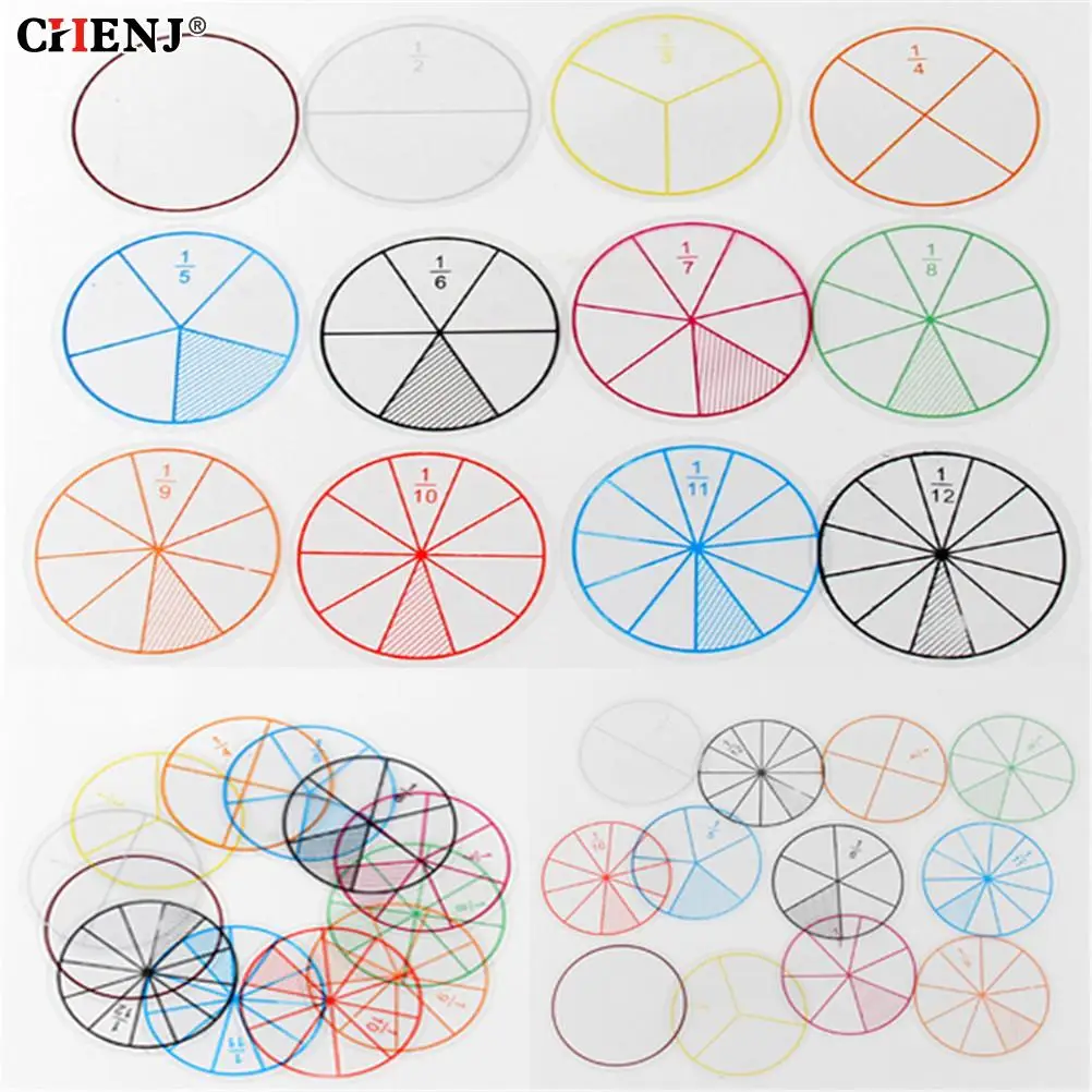 

12pcs/lot Math Fractions Circles Toy Plastic Numbered Fractions Circles Math Chips Mathematics Number Toy Wholesale Dia. 8cm