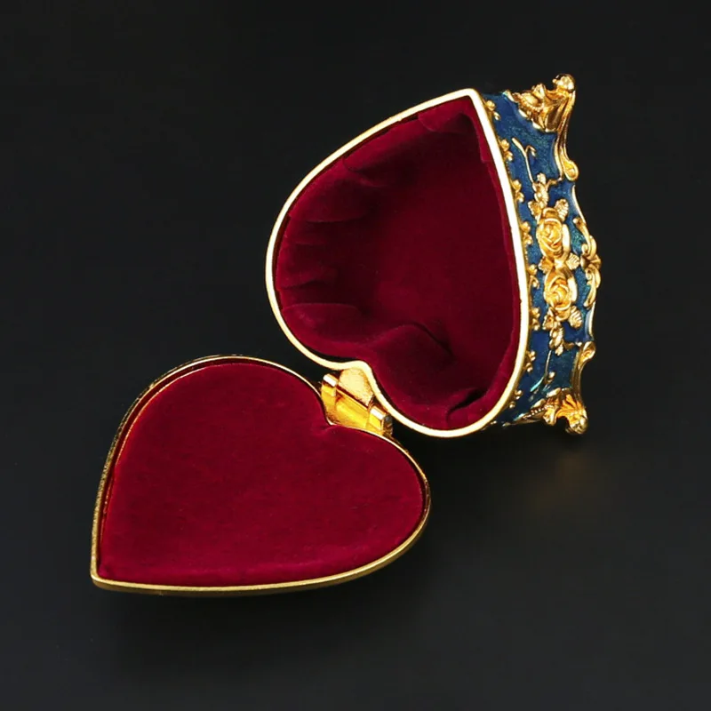 European Style Rose Pattern Jewelry Box Unique Heart Shape Trinket Organizer Ring Box Case Tabletop Decor