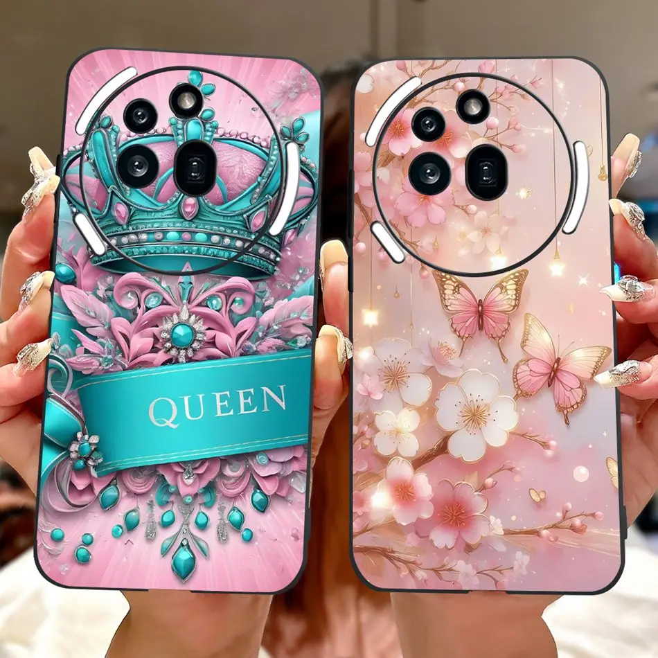 Elegant Butterfly Cat Printed Black Silicone Soft Phone Case