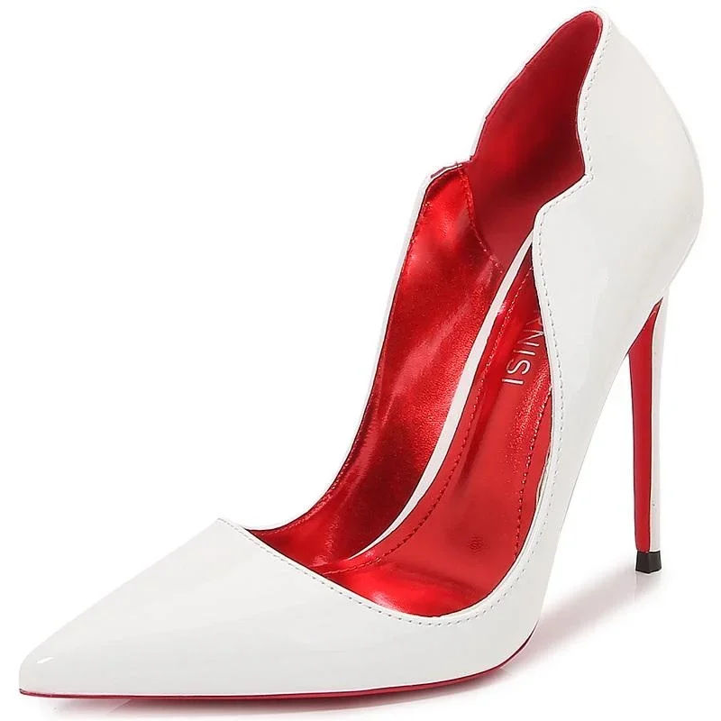 12cm Heels Women Pumps Patent Leather High Thin Heel Shoes Pointed Toe V-mouth Single Shoes for Nightclub Party Wedding Banquet 2