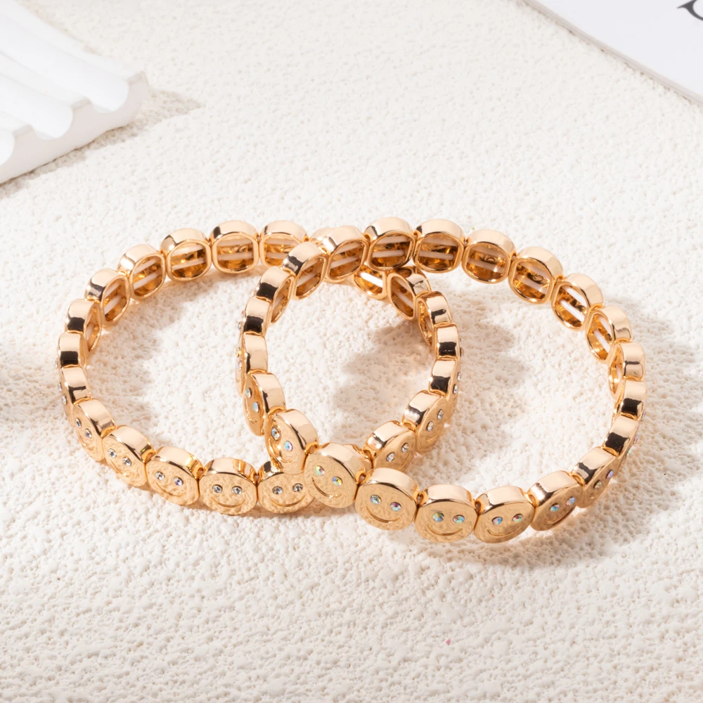 2025 neue Glückliches Gesicht Mädchen Armreif Gold Farbe Kristall Perlen Frauen Armband Mode Schmuck Zubehör – Detail 8