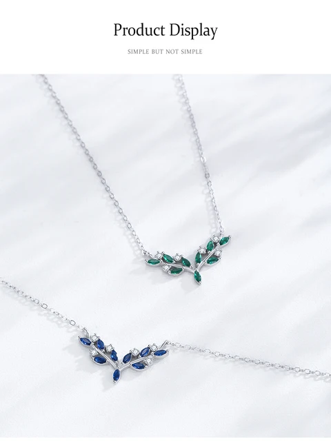 Ailmay 925スターリングシルバー ネックレス Ailmay 本物の 925 スターリングシルバーブルーリーフペンダント