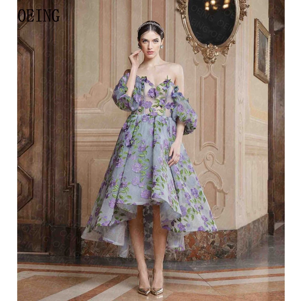 

OEING Elegant Appliques Off the Shoulder Homecoming Dresses Pastoral Backless High And Low Prom Gowns Draped Custom Made Outfit