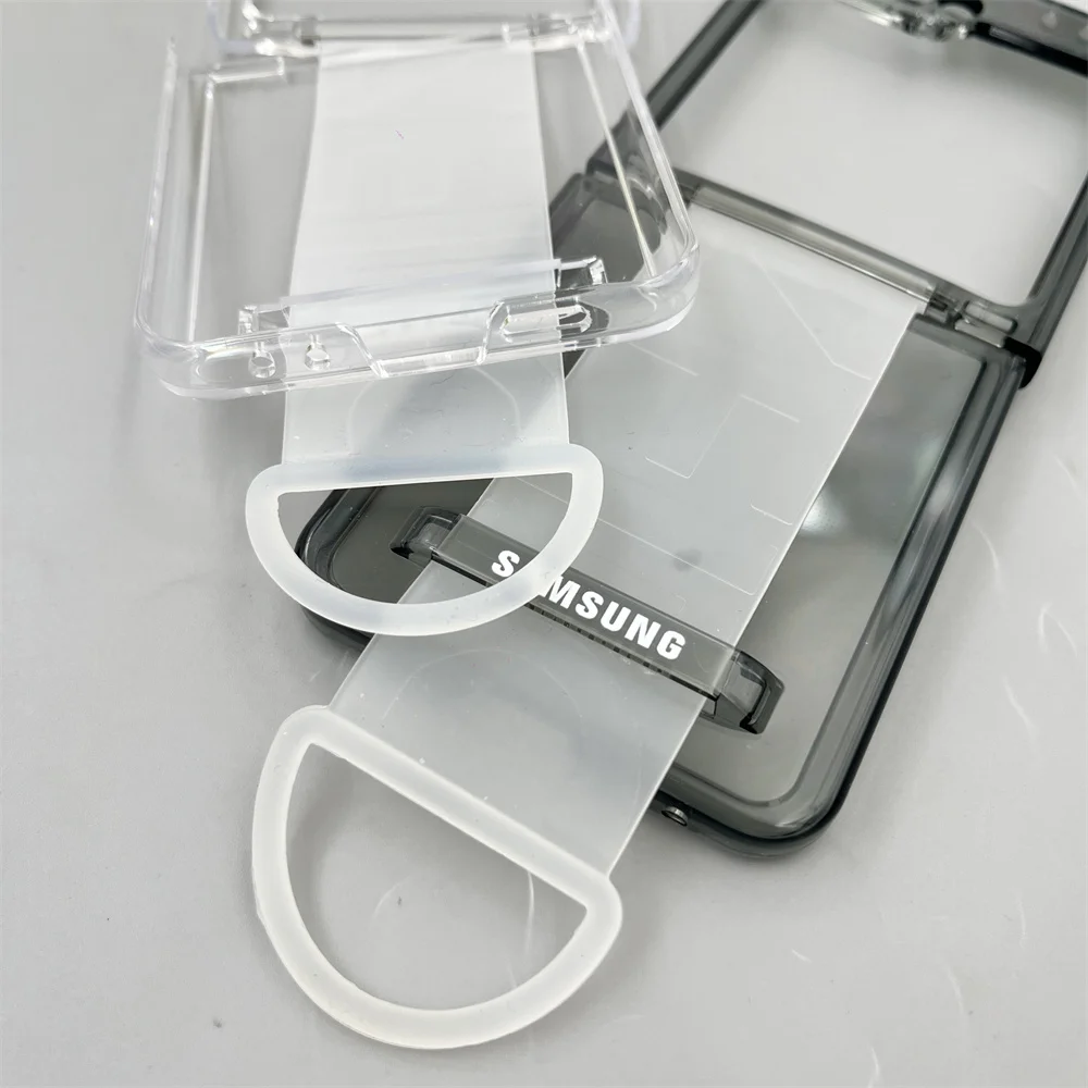 Luxury Wrist Strap Ring Holder Case - Transparent Matte Shockproof Back Cover with Hard PC Belt