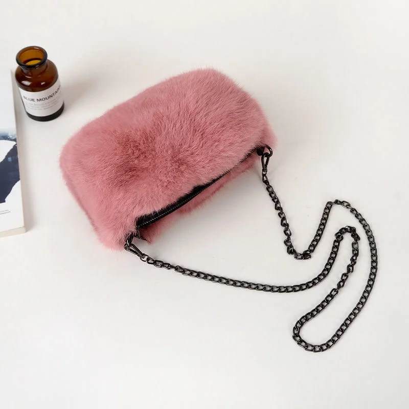 Real Fur Bag Fuzzy Fashion Luxury Fluffy Shoulder Bag Winter Plush Women Warm Hand Purses And Handbags Crossbody Bags For Women