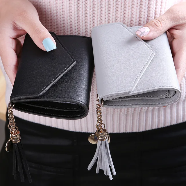 Fashion Short Women Wallets PU Leather Women Luxury Tassels Wallet Hasp Small Wallet Trend Coin Purse Ladies Card Holder Pouch 2