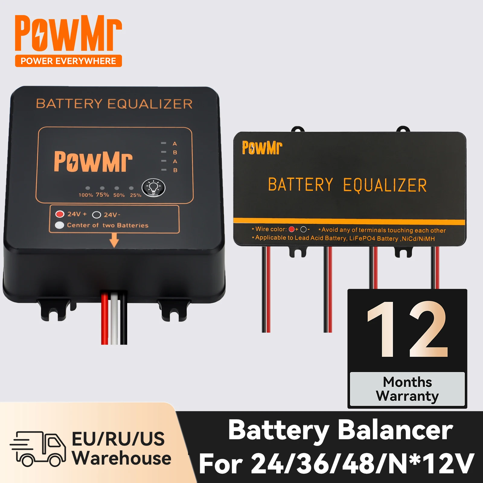 PowMr 24V 48V Battery Equalizer Solar  Voltage Balancer for Lead Acid Battery System Series-Parallel Connected Charge Controller