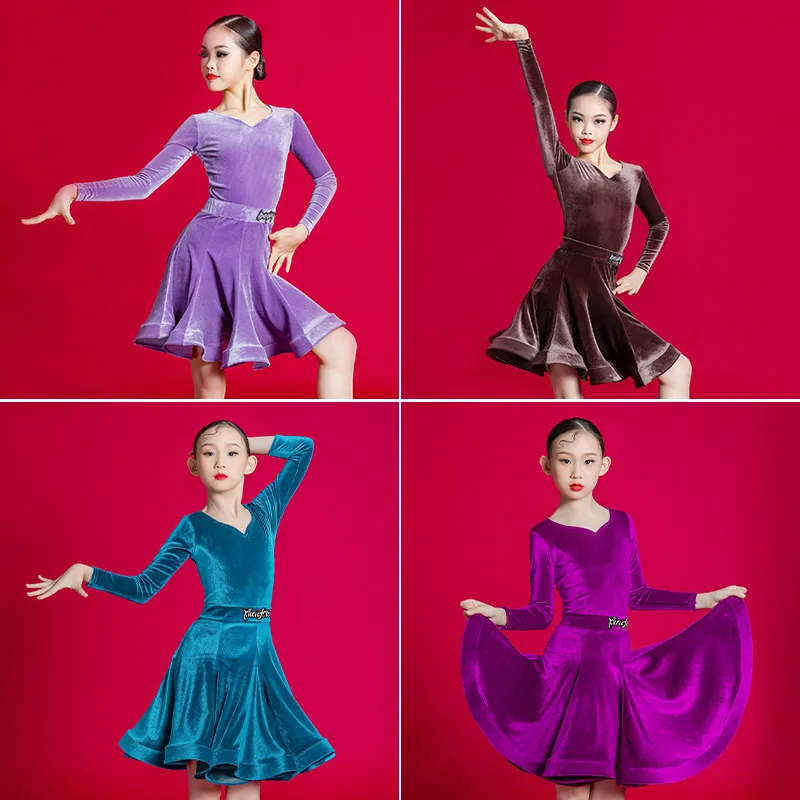 Girls' autumn and winter Latin dance competition clothing, children's large swing skirt, professional grading clothing, children