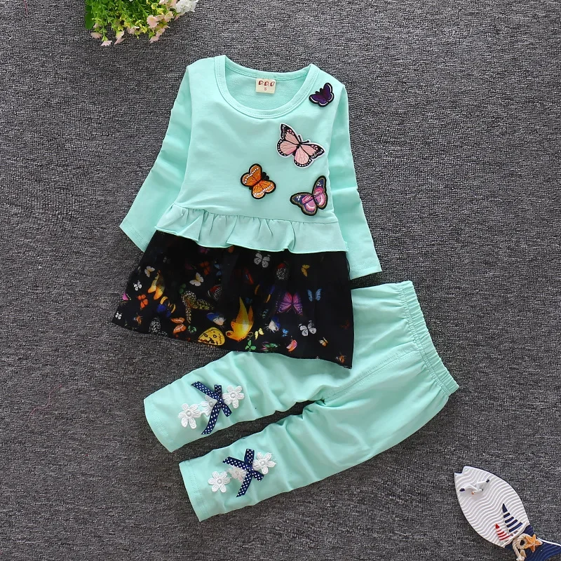 

Autumn Girls Set Baby Girl Clothes Long Sleeve Cartoon Flower T-Shirt+ Casual Pants Children Set 2 pieces