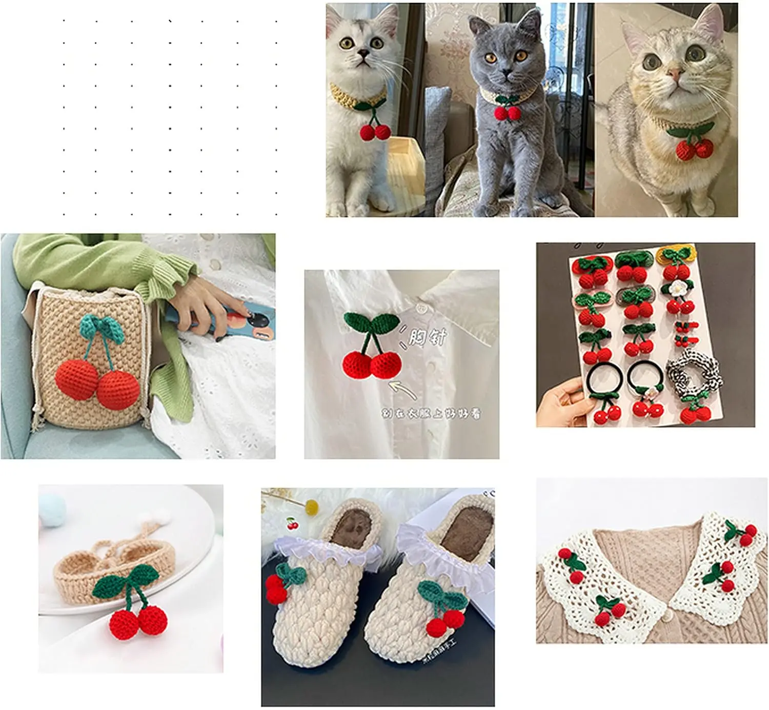 1PC 뜨개질 레드 핑크 옐로우 체리 브로치 후크 직조 장식품 과일 가슴 꽃 귀여운 가방 의류 펜던트 장식 DIY