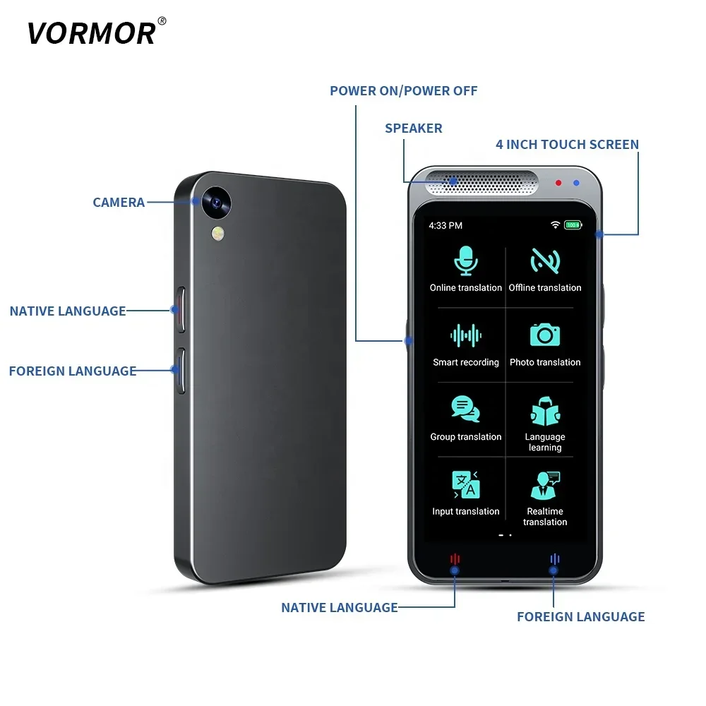 Chat-GPT VORMOR Z6 Voice Translator AI intelligent Speech Translation Machine Two-way Instant Simultaneous Interpretation