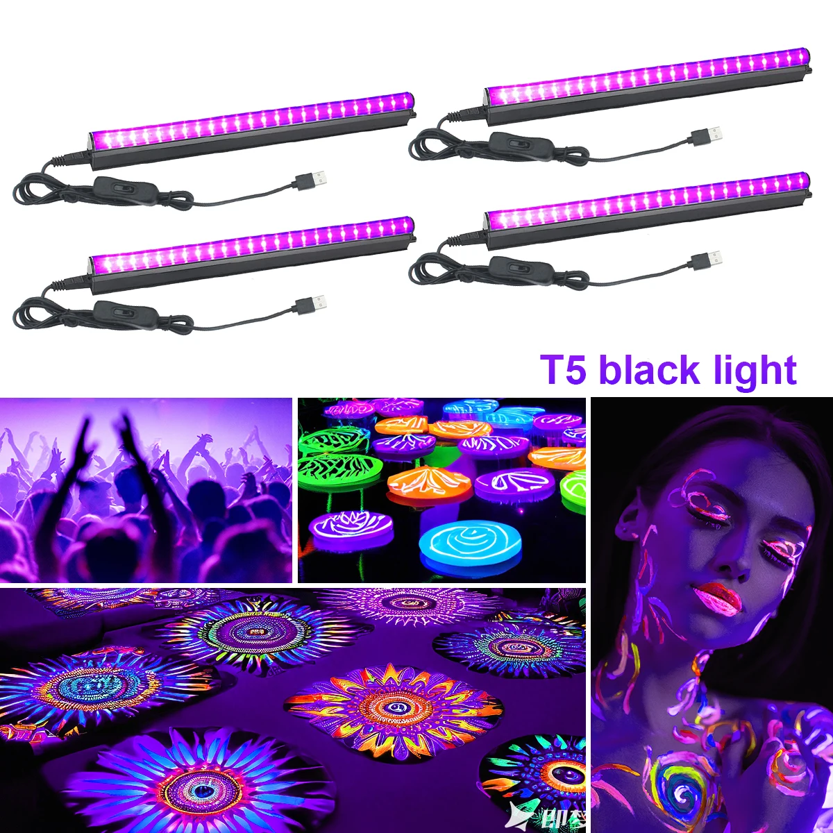 LED 6W 395nm T5 UV Black light Bar for Fluorescent Tapestry Poster Body Paint Glow Halloween Decor Xmas Party