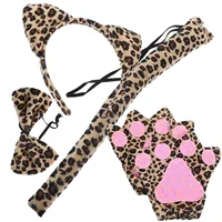 4 Piece Leopard Headband Set Animal Cosplay Accessory Halloween Costume Adult Party Headband Ears Tail Gloves Birthday Christmas 1