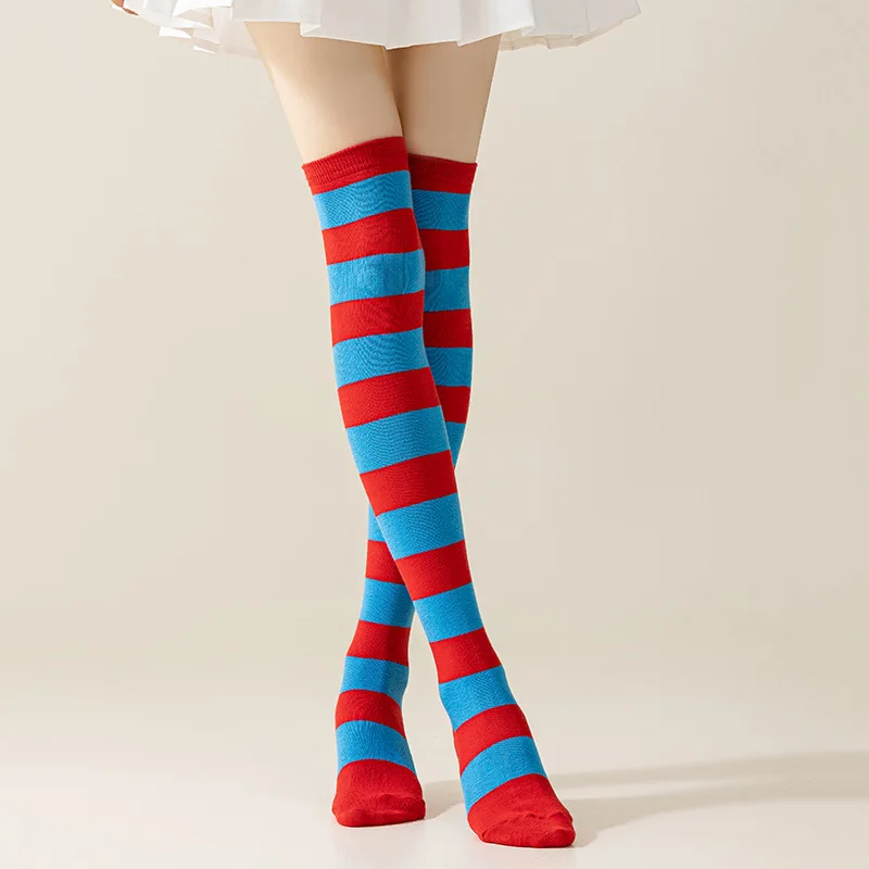 Gestreifte Overknee-Socken für Damen, hoher Strumpf, mehrfarbig, JK, lässig, warme Socken, sexy, schlanke, lange Socken, Weihnachts-gestreifte Strumpfwaren # – Detail 8
