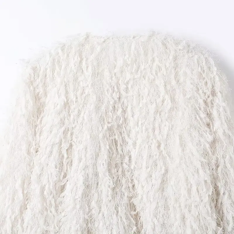 Women Autumn New Fashion Elegant Jacket Feather Decoration Casual Metal Line Short Coat Female Retro Long Sleeved Coat Chic Top