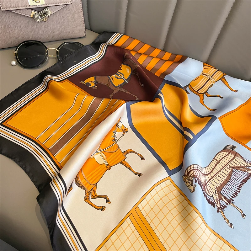 Luxury Print Silk Square Scarf Women Spring Neck Tie Shawl Wraps Female 70cm Hair Hand Wrist Headkercheif Hijab Bandana 2022