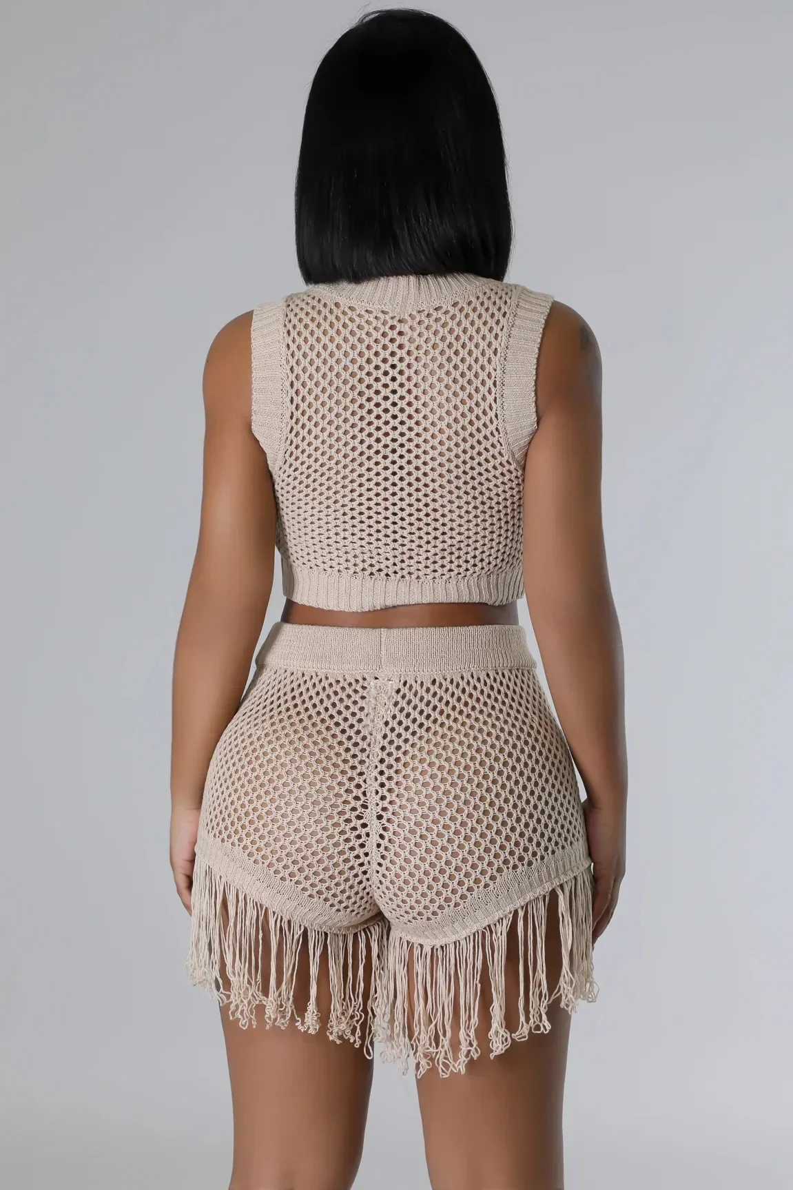 Knit Ribbed Crochet Women's Set O-neck Vest and Tassel Shorts Sets 2024 Summer Street Two 2 Piece Sets Outfits Tracksuit