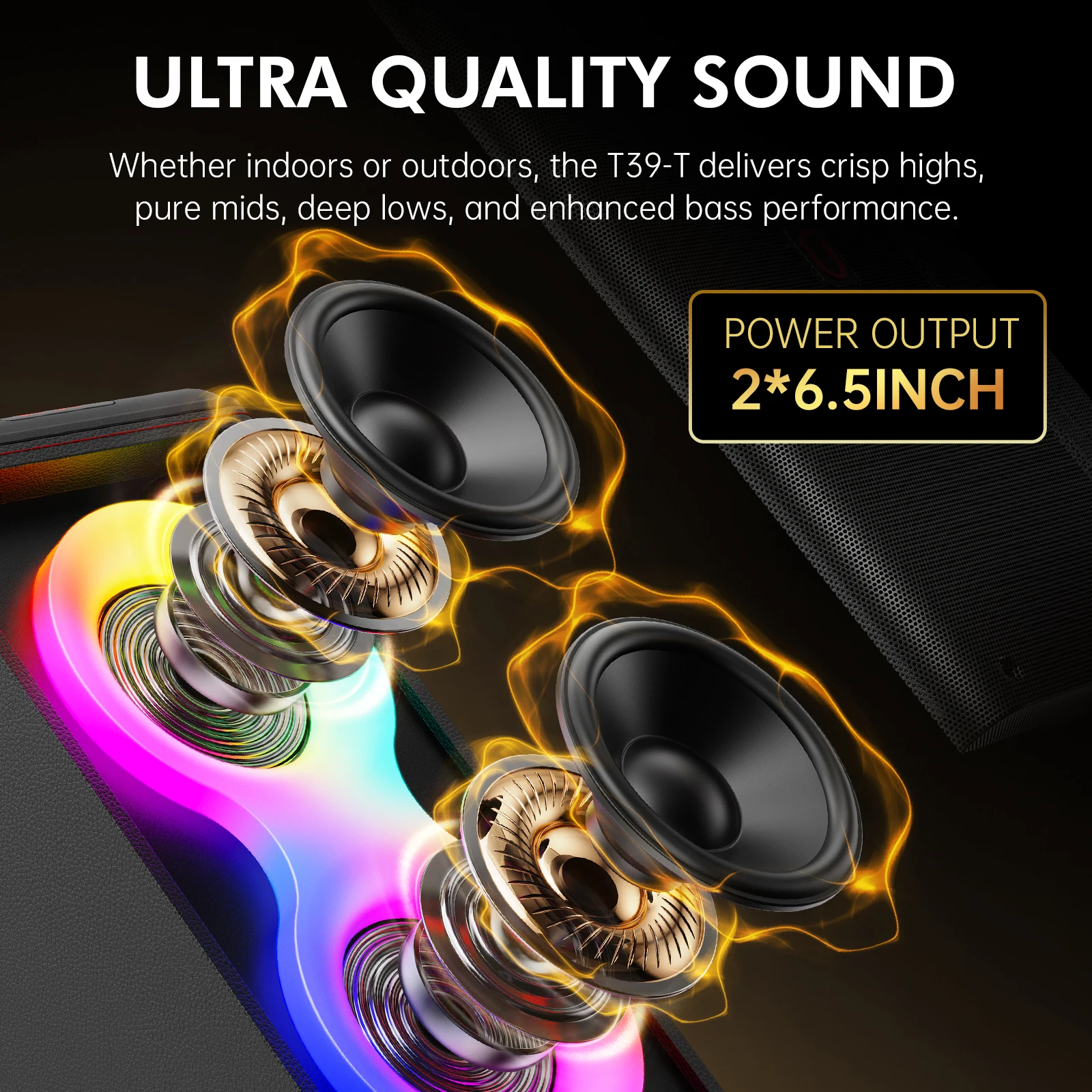 FanFun T39 500W RMS 파티용 휴대용 스피커 블루투스 무선, 8000MAH 대용량 사운드 대형 스피커, 듀얼 6.5인치 서브우퍼