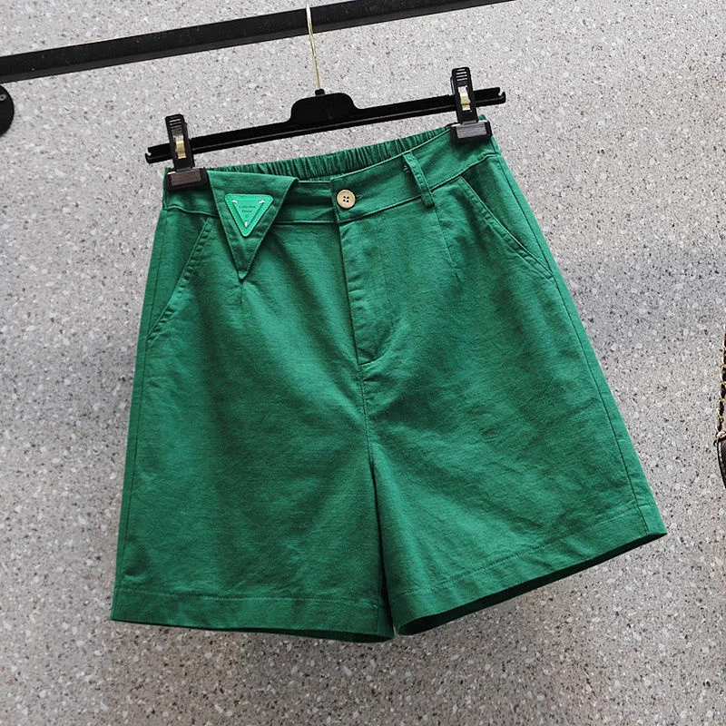 XL-5XL Oversize Elastic High Waist Female Summer Cotton Linen Straight Loose Short Pants Casual Thin Wide Leg Shorts Large Size