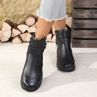 2025 Winter New Women's Ankle Boots - Side Zipper Plush Lined, Buckle Decor with Pendant, Non-Slip Wedge Heel, Warm & Elegant - Image 5