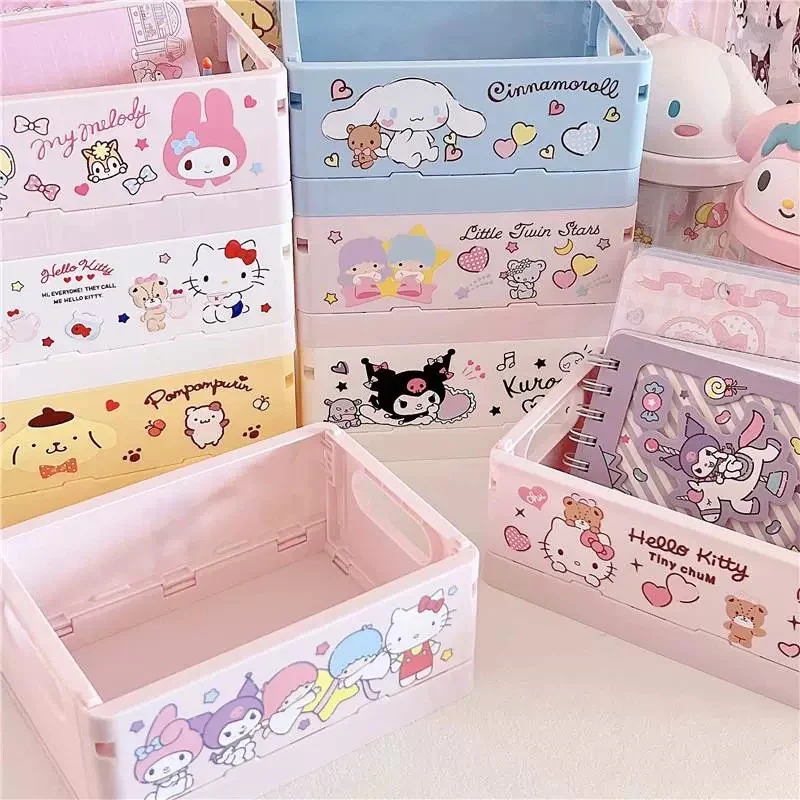 

Kawaii Kuromis Student Desktop Foldable and Stackable Storage Box Cute Purins Mini Organizing Stationery Storage Basket for Kids