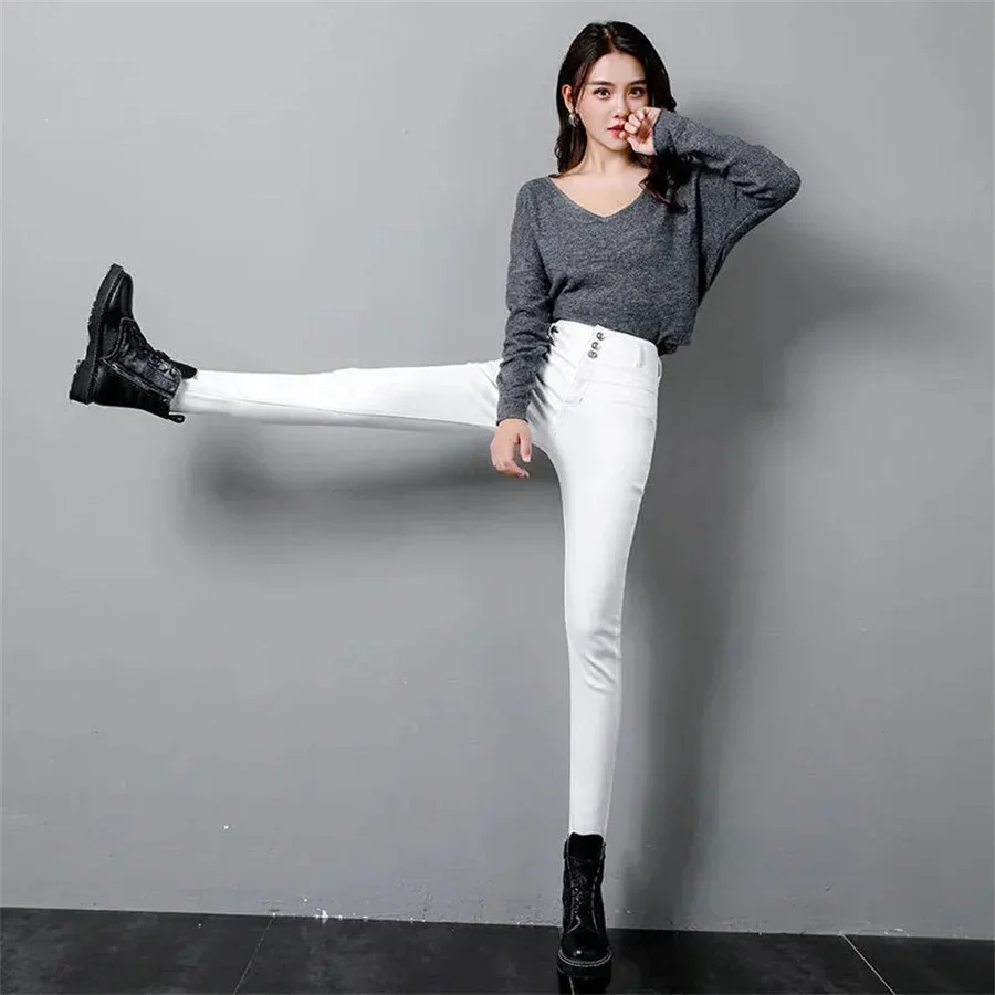 Ankle-length Stretch Vaqueros New High Waist Button Fly White Pencil Jeans Women Black Big Size 5XL Skinny Denim Leggings Pants