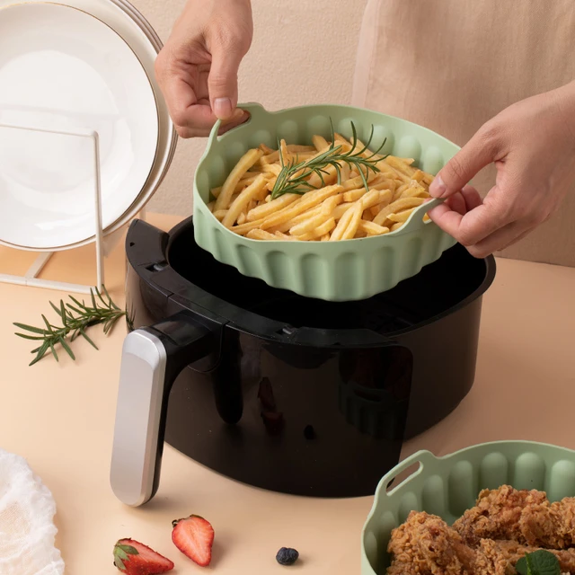 AirFryer Silicone Basket Pot Silicone Mold Air Fryer Easy To Clean Oven  Baking Trays Pizza Plate Grill Pan Air Fryer Accessories