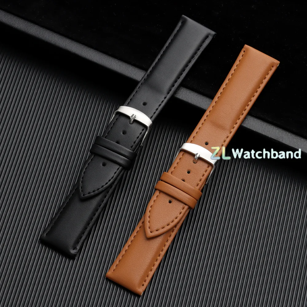 Vintage Calfskin Leather Watch Band with Pin Buckle - Silver, Black, Gold, and Rose