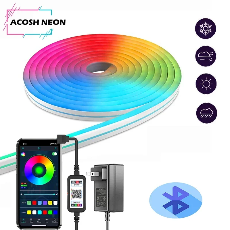유연한 밝기 조절 스마트 LED 스트립 조명, RGB LED 로프 조명, 홈 침실용 블루투스 네온 LED 스트립 조명, 84LEDs/m