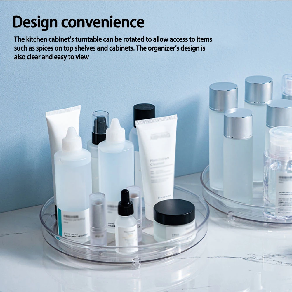 360&deg; Rotating Storage Trays spice rack rotating storage organizer For Kitchen Cabinet Spice Turntable Multifunction Bathroom Makeup Clear Organizer Kitchen Accessories