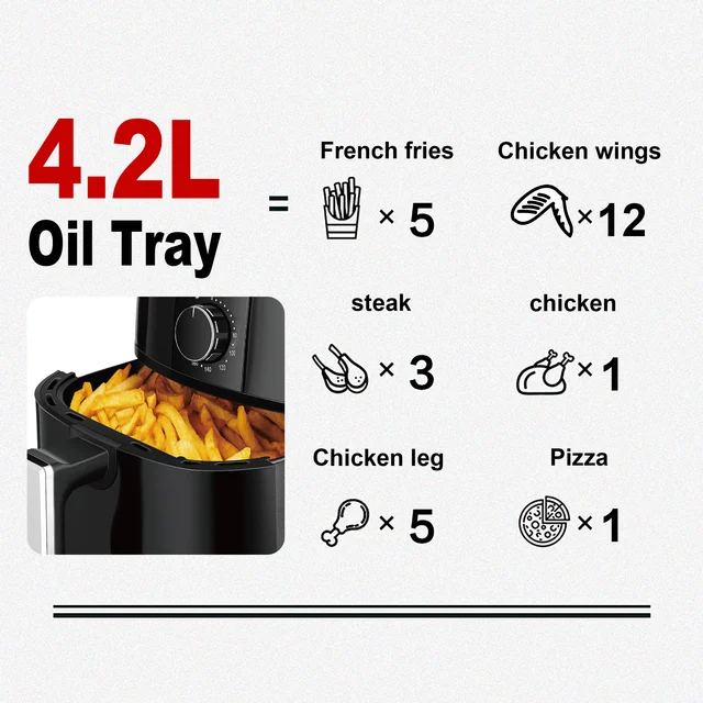 Air Fryer 4.2L Large Capacity airfryer 360°Baking Toaster Without Oil