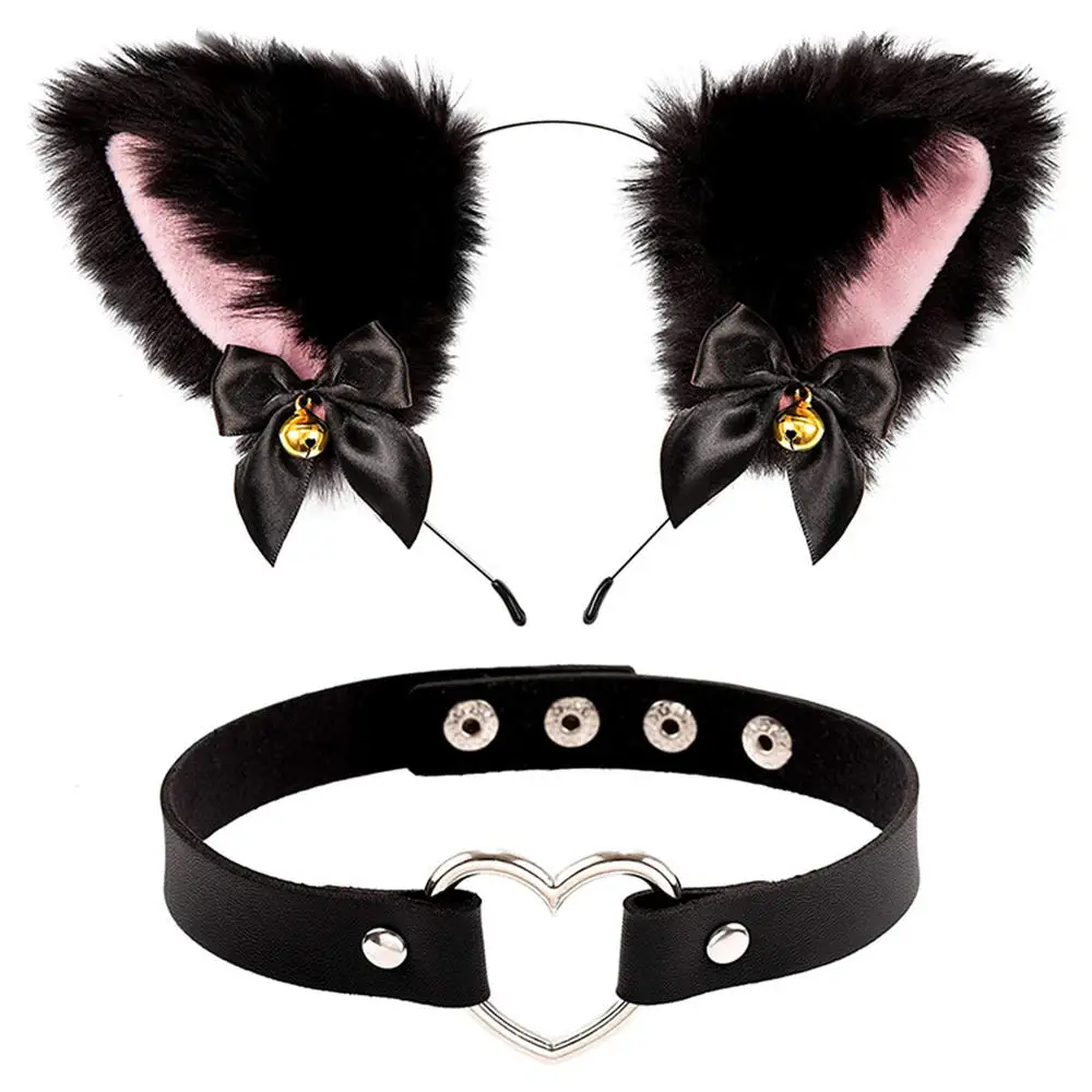 2 Pezzi Kawaii Cat Ear Headband Collana Set Peluche Furry Cosplay Costume Party Collar Girocollo Copricapo Donna Ragazze Accessori Per Capelli