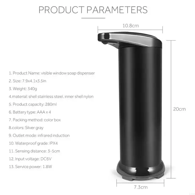 Dispenser Sapone Automatico Acciaio Inox - Sensore Infrarossi, 340ml, 3 Livelli Erogazione - IPX4 Impermeabile Per Cucina/Bagno - Foto 12