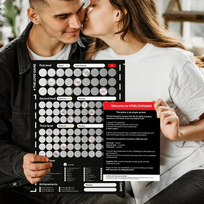 1 Stück das Liebesspiel Scratch Off Poster Spiel schwarzes Papier für Paare Valentinstag Geschenke Wand plakat Geschenk für sie und für sie