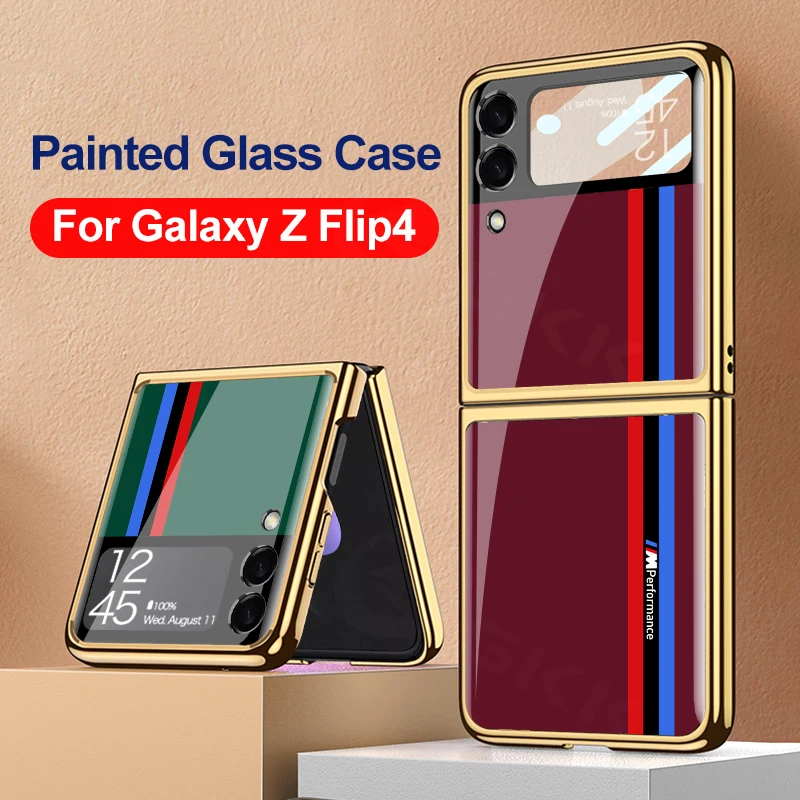

GKK чехол-книжка для Samsung Galaxy Z 4 3, роскошный Гальванизированный корпус, окрашенный стеклянный чехол для Samsung Z Flip4, чехол из закаленного стекла