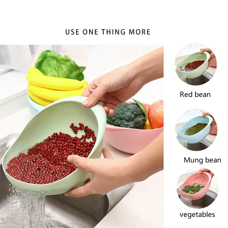 1pc Green Washing Basket Thickened Kitchen Rice Washing Machine Rice Sieve Basin Plastic Draining Vegetable collapsible colander