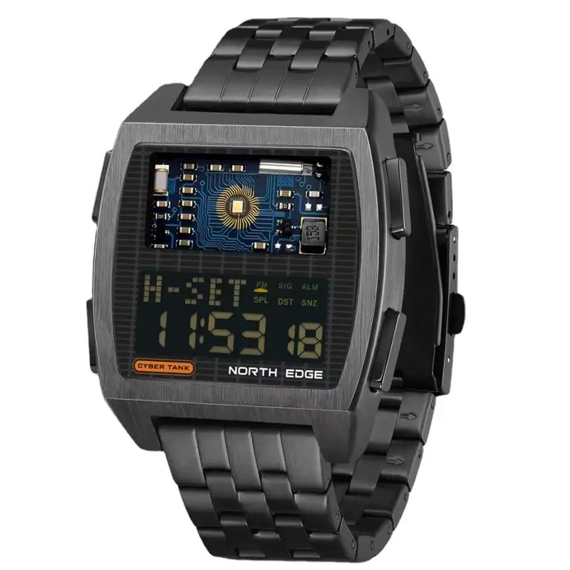 

Wristwatches Digital Black Stainless Steel Wristband Watch 50M/164FT Waterproof Outdoor Watch Digital Smart Watch For Men