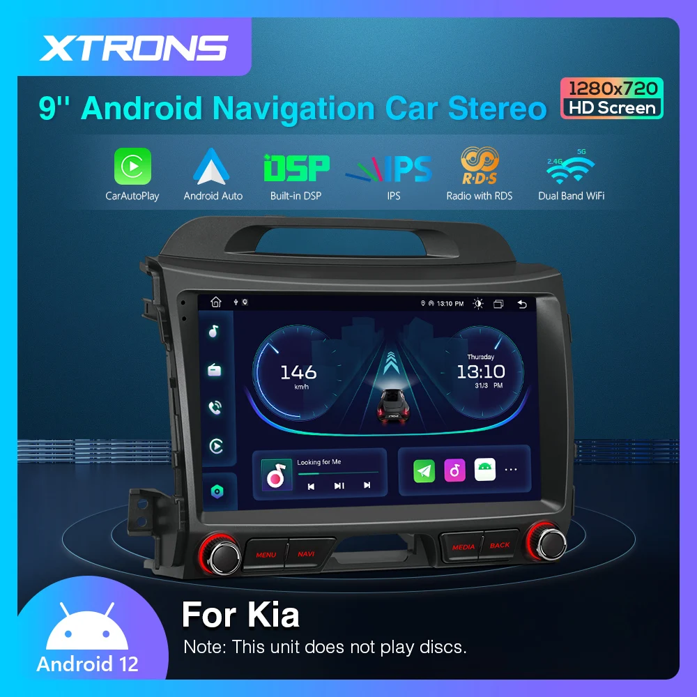 XTRONS 9'' Android 12 1280*720 Car Radio Stereo for Kia Sportage Series 3 (2010 2015