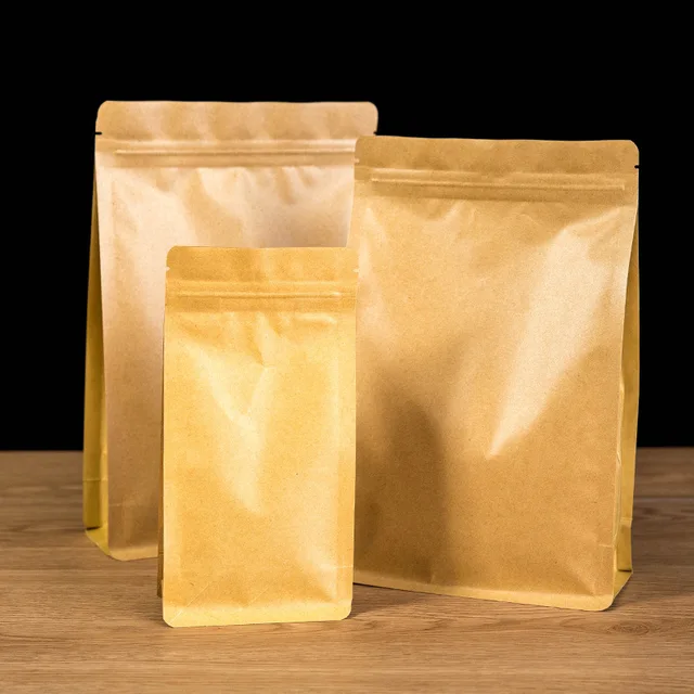4-10Pcs Kraft Papír Cipzár Zár Ablaktáska Barna Újralázás Stand-Up Tasak Kávébab Esküvői Fesztivál Ételcsomagolás - Image 2