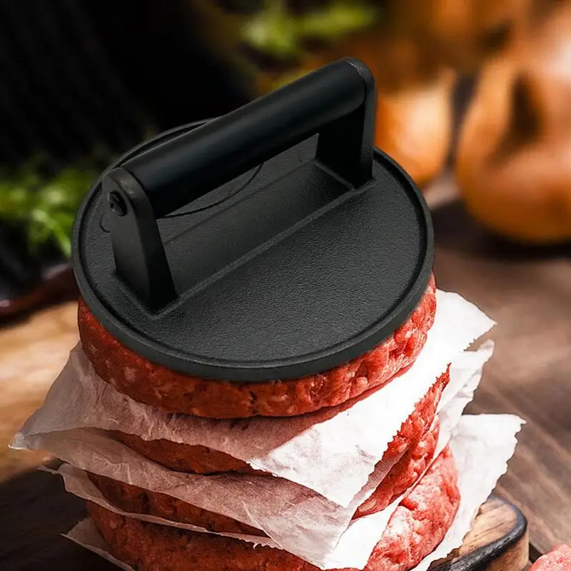 Cast Iron Grill Press Round Smash Burger Press Bacon Steak Press With Heat Resistant Handle Barbecue Grilling Tool Hamburger